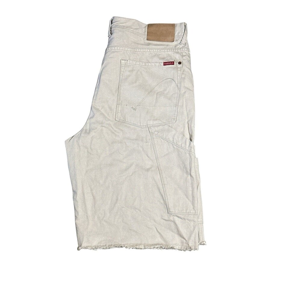 Vintage Guess Double Knee Cut Off Shorts Size 36 Cream Khaki Skater Y2K